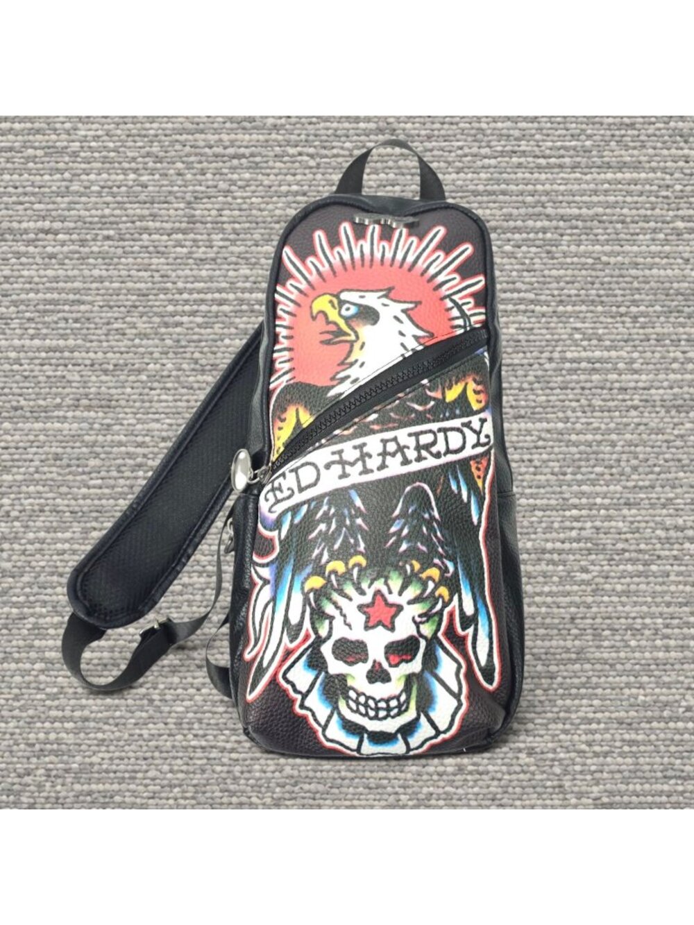 Ed Hardy Sling Bag Black Eagle Skull Tattoo Crossbody Backpack Y2K Biker Cyber